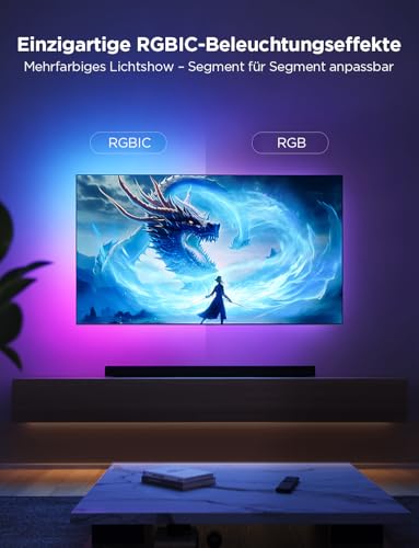 Govee LED TV Backlight 2.4 m, RGBIC LED Strip for 40-50 Inch TV, Intelligent Strips with Bluetooth & WiFi Control, Works with Alexa & Google Assistant, Music Sync