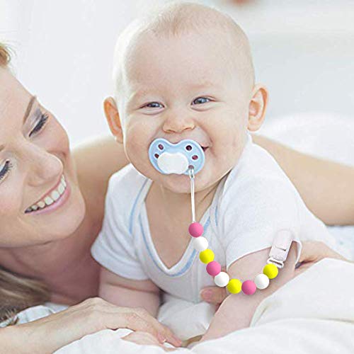 MEGODAY Designer Teether Pacifier Holder with Baby Teething Toy,Silicone Ice Cream Chewlery for Boys and Girls,Universal MAM Soothie Clip Adapter (Blue/Yellow/Pinks) - Thumbnail 7