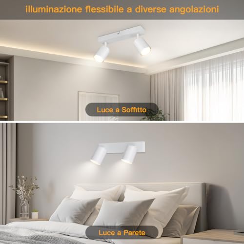 TaFiCo LED Ceiling Spotlight with 2 Lights – Ceiling Light GU10 White – LED Ceiling Light Modern Swivel Spotlight for Living Room Bedroom Kitchen – Without Bulb