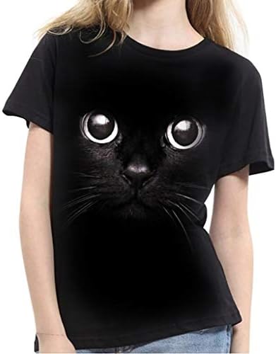 T Shirt Tops Women Girls Plus Size 3D Cat Print Animal Summer Short Sleeve T-Shirts Top Blouse