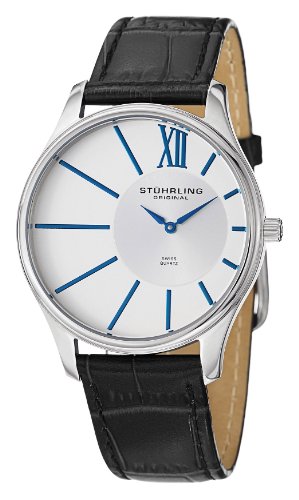 Stuhrling Original Men's 553.33152 Classic Cuvette SD Swiss Quartz Black Leather Strap Watch