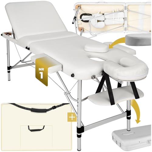 tectake Massageliege 3 Zonen, Massagetisch, Massageliege klappbar, höhenverstellbare Aluminium Massageliege, Massagebett tragbar inkl. Zubehör, Alu-Ko