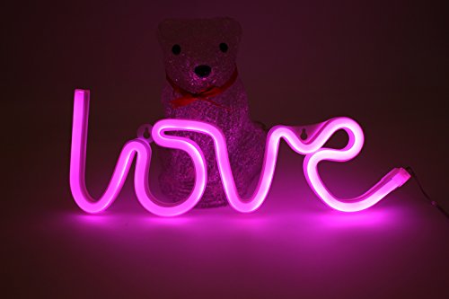 Pink Love Neon Signs LED Light Battery or USB Powered Handcrafted Visual Artwork For Bedroom Wedding Bachelorette Party Anniversary Decorations Home Wall Decor Photo Props