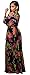 Women Elegant Deep V Neck Long Sleeve Chiffon Floral PrintLong Maxi Dress with Belt