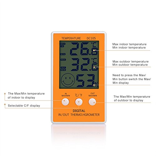 JLENOVEG Digital Hygrometer Indoor Thermo-Hygrometer with Max/Min Records Digital Large LCD Indoor Outdoor Weather Humidity Hygrometer Thermometer Meter Gauge for Comfort of Home and Office (Yellow)