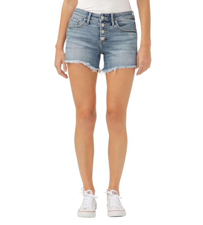 Silver Jeans Co. Women's Boyfriend Mid Rise Shorts, Dark Indigo, 31 Image