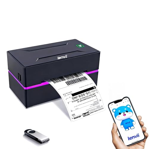 LENVII 4 Inch Thermal Label Printer with Bluetooth Connectivity丨For Shipping Labels/Warehouse/Logistics/Ecommerce/Ocean Freight丨High Resolution丨Compatible with Etsy, Shopify，eBay(Excludes holders)