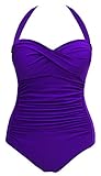 50s Elegant Inspired Retro Vintage One Piece Tummy Control Monokini Swimsuit