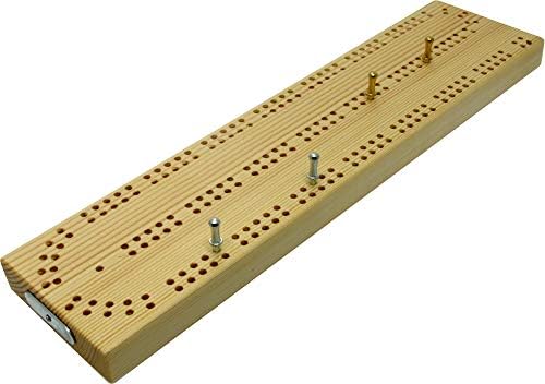 Brimtoy Continuous 2-Track Wooden British Cribbage Board, 30cm (12"), Supplied with Chrome and Brass Cribbage Pegs
