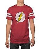 DC Comics The Flash Classic Logo Striped Sleeves Adult Red T-shirt