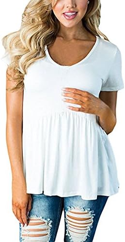 Albe Rita Women's Short Sleevel Flared Hem Peplum Tops,Royal Blue,XXL