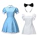 Bonamana Women Halloween French Lolita Maid Costume Cosplay with Apron (M) Blue