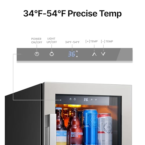 Ca'Lefort 15 Inch Beverage Refrigerator, 80 Can 1-12°C Beverage Fridge, Drink Fridge with Glass Door 3 LED Beverage Cooler Built in or Freestanding, Perfect for Home/Kitchen(3.0 cu.ft)