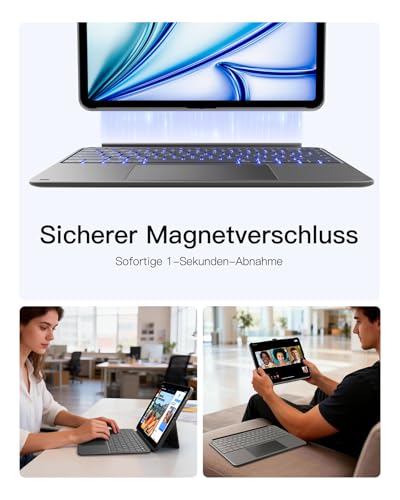 Inateck AceTouch Keyboard Case for iPad Air 13 Inch (2026/2025/2024, M4/M3/M2), Keyboard for iPad Pro 12.9 Inches, 6 Inch Large Trackpad, Removable, QWERTZ, 7 Colours Backlit, with Pen Holder, AceTouch