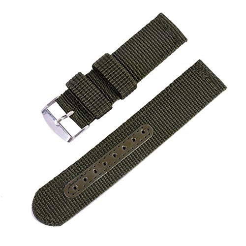 22mm Army Green Sports Canvas Watch Band for Sale 2 Piece Nylon Watch Strap Replacement Holes Tightened by Leather Strip