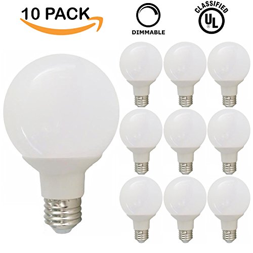 10 PACK – UL & ENERGY STAR LISTED – 6W Dimmable G25 LED Bulb, 60W Equivalent Vanity Light Bulb, Daylight 5000K, Medium E26 Screw Base Omnidirectional Globe Bulb