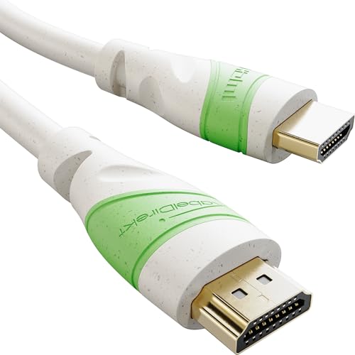 KabelDirekt – Eco HDMI cable – 1m (Cable sheath partially made from bio materials like straw granules – High Speed HDMI with Ethernet for 4K@60Hz, PC/Blu-ray/PS5/Xbox Series X/Switch, grey/green)