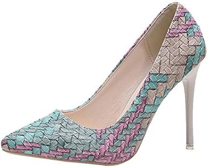 Baiggooswt Women's Fashion Pointed Pointy Toe Thin Heel Shoes Wild Mixed Colors Shallow High Heel Pumps Bronze