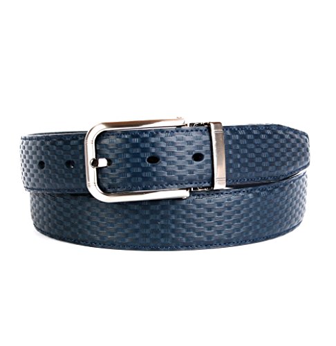 Anthoni Crown Leather Men`s Belt Blue 36"-48" with Silver Metallic Reversible Buckle/1pw80 (36)