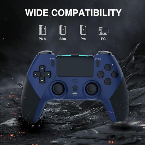 Wireless Pro Controller for PS4 Controller, Game Controller Compatible with Playstation 4/Slim/Pro/PC,Built-in 800mAh Rechargeable Battery/Responsive Joystick and Buttons/Audio/Turbo (Blue & Black)