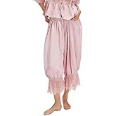 KOSUSANILL Women Long Bloomer Pants Lace Trim Ruffle Pantaloons Cropped Lounge Pajama Bottoms Y2K Capri Pettipants
