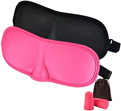 Sleep Masks for sleeping - 2 Pack Black Pink 3D Eye Masks with Ear Plugs - Great Work for Men Women Kids Travel Office and Home