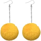 4 Pairs Pom Pom Dangle Earrings Set Statement Fluffy Fur Ball Drop Earrings for Women Winter Jewelry (F yellow)