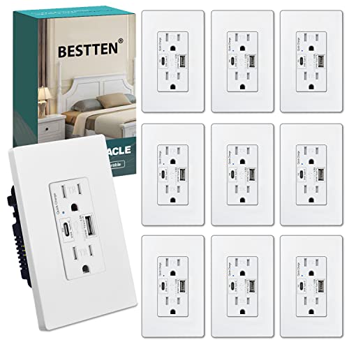 10-Pack USB Wall Outlet With Type-C – 15A Tamper Resistant Charger Receptacle