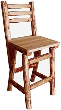 Rush Creek Rustic Slanted Backrests and Handcrafted Design Brown Wood Bar Stool