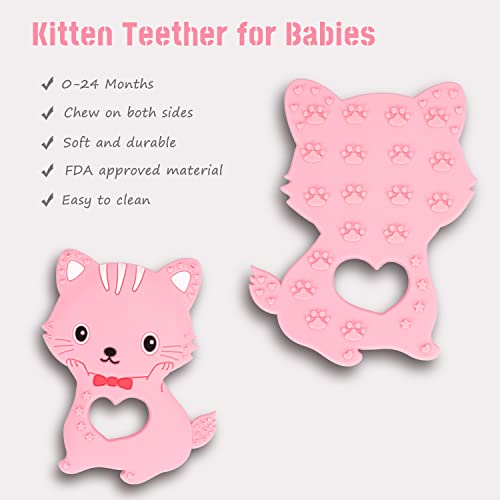AEOLZ Teething Toys for 3 Months+ Babies, FoodGrade Soft Silicone Teether Kitten with Textures