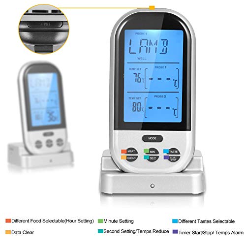 Wireless/Instant Read Meat Thermometer with Dual Probe for Smokerï¼ŒPerfect for Grilling or Kitchen Use