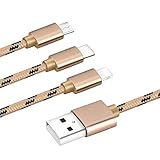 2 pack Multi charging cable by Trendsetter | 3 in 1 Premium Nylon Braided Multiple USB Fast Charger Cord 3ft(1m) with Micro USB / Type C Compatible For Phone 7/7 Plus/Galaxy S8 and more (2 pack-Gold)