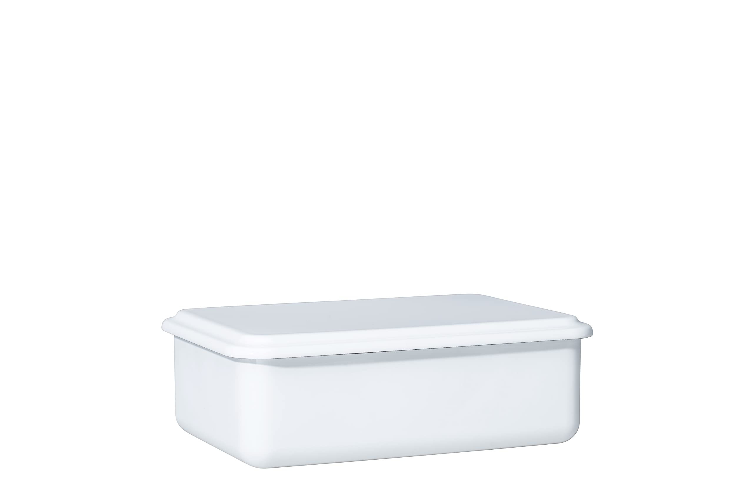 Riess, 0417-033 Shopping Container with Lid, 23 x 15 x 7 cm, Enamel, Serve + Blind Design, White, Weight 0.65 kg, LBH: 23.3 x 15.7 x 7 cm