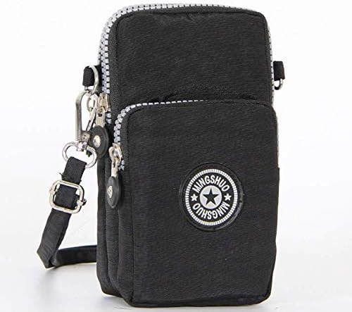 Canvas Fabric Cellphone Mini Crossbody Bag Wrist Carrying Pouch Wallet Purse for iPhone Xs Max/iPhone XR/LG Stylo 4 Plus/LG V40 ThinQ/Huawei Mate SE/Mate 20 Lite/Honor 8X (Black)
