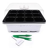 KORAM 10 Sets Seed Starter Tray 120 Cells Seed Tray Plant Germination Kit Garden Seed Starting Tray with Dome and Base Plus Plant Tags Hand Tool Kit