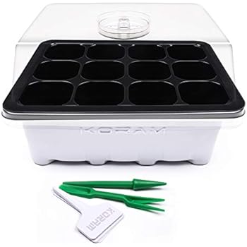 KORAM 10 Sets Seed Starter Tray 120 Cells Seed Tray Plant Germination Kit Garden Seed Starting Tray with Dome and Base Plus Plant Tags Hand Tool Kit