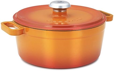 Essenso Chambery Cast Iron Dutch Oven with Four-Layer Enamel Interior and Exterior, Orange, 4 Quart