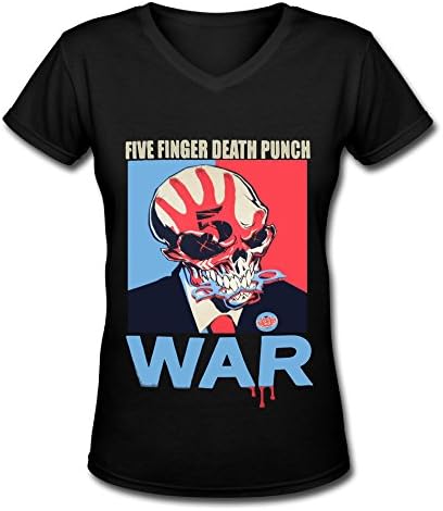 Best Black V Neck T Shirt For Women Five Finger Death Punch War Logo.png