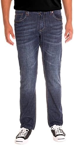 RNZ Men's R888 Stretch Slim Straight Premium Jean with Faded Look and Whiskering 34W, DK Blue