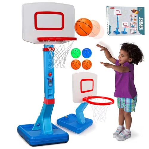 Basketball Hoop Children's Indoor Outdoor Toy from 2 3 4 Years, Height Adjustable Basketball Hoop 70-137 cm with Basketballs & Pump, Children's Toy Gift for Boys Girls from 1 2 3 4 5 Years (Blue)