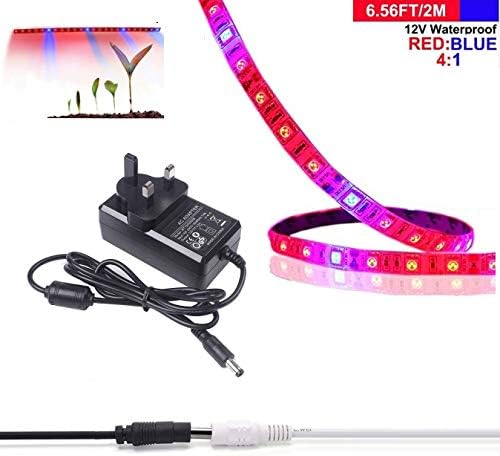 LEHOU Grow Lights, LED Plant Lights Waterproof Grow Strip Light Full Spectrum Rope Lights Red Blue 4:1 for Aquarium Greenhouse Hydroponic Plant, Garden Flowers Veg with 12V/3A Power Adapter