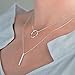 925 Sterling Silver Double-deck Necklace with Ring and Bar Pendant Choker Necklace