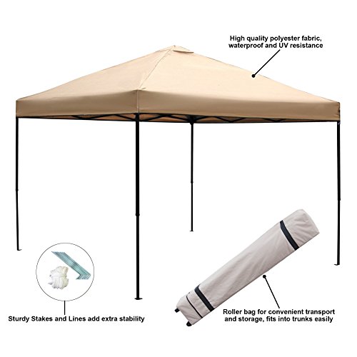 Blissun 10 x 10 Ft Outdoor Portable Instant Pop-Up Canopy Tent with Roller Bag (Beige)