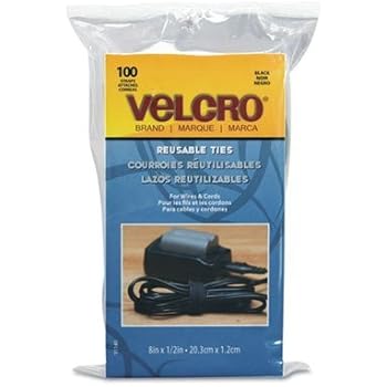 VELCRO Brand One Wrap Thin Ties, Black, 8 x 1/2-Inch, 100 Count (91140)