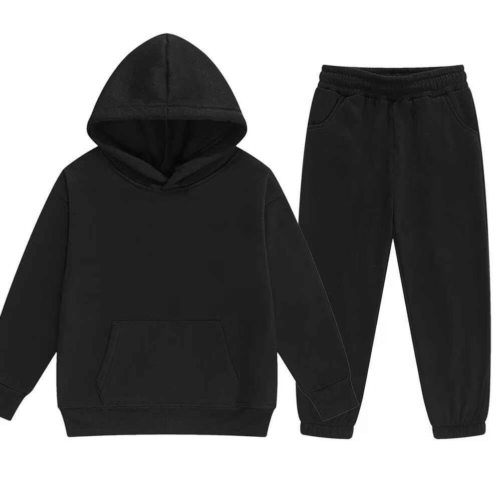 Photo 1 of DHSPKN Girls Boys 2 Piece Tracksuit Athletic Sweatsuits Sets Hooded Sweatshirt and Jogger Sweatpants Clothing Sets for Kids Black 165