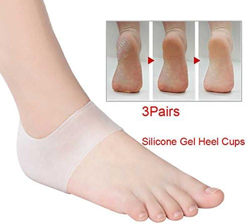 Plantar Fasciitis Inserts Heel Protectors, 3Pairs Silicone Gel Heel Cups for Bone Spur, Cracked, Dry Skin Heel Relief, Reduce Pressure on Heel for Men&amp;Women