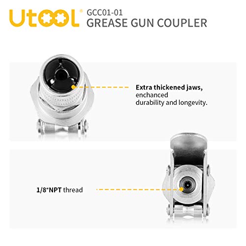 UTOOL Grease Gun Coupler, Grease Gun Tips Fast to Lock and Release, Heavy Duty 10000 PSI Grease Fitting 1/8'' NPT Fits All Types of Grease Gun