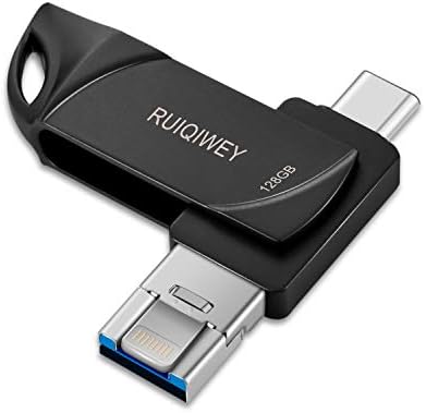 USB 128GB Flash Drives 3.0 for iPhone Photo Stick Memory Stick USB C Flash Drive 3in1 Ruiqiwey for iPhoneX/iPad/iPod/MacBook/Android/PC/iOS (Black128G)