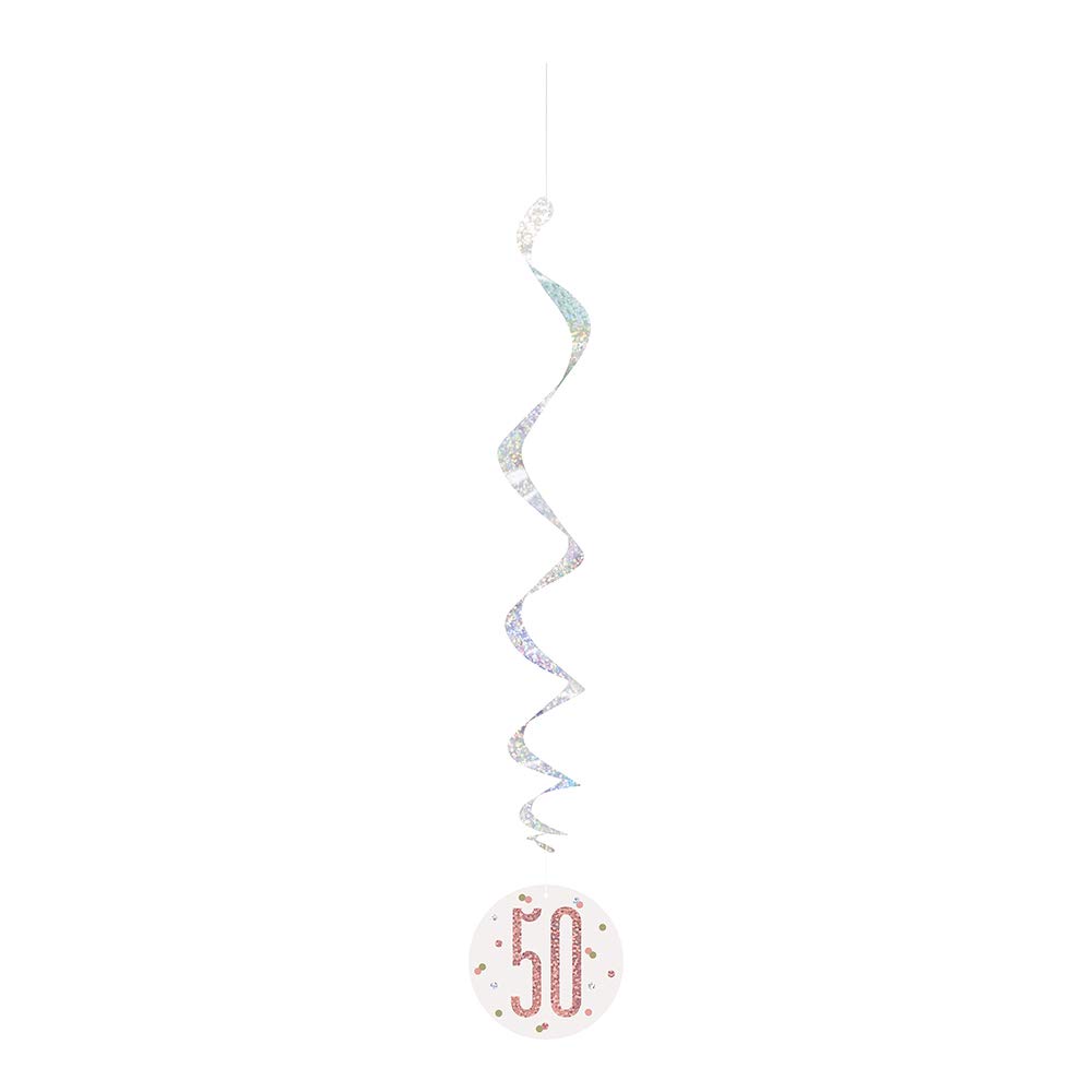 Number "50" Hanging Swirl Decorations - 32" | Glittery Rosegold | 6 Pcs.