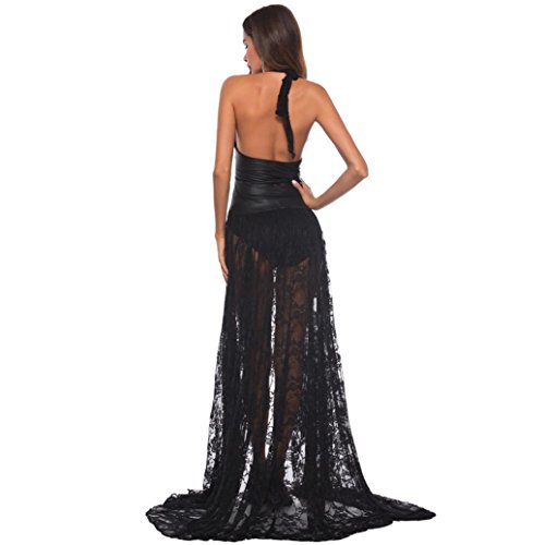Danhjin Women Sexy Long Dresses Alluring Stunning Sexy Underwear Bodysuit Long Dress Lace Lingerie (Black, L)